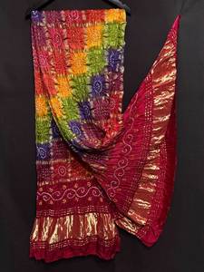 Ethnic Rayon Chiffon <b>Shawl</b> With Embroidery Color Blocking Pattern For Women Casual Spring Summer Wear - Product Image 4