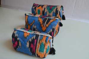 Trousse de Toilette en Coton Faite à la Main, Imprimée au Bloc, Organisateur de Maquillage et de Voyage avec Fermeture Éclair, Lot de 3 - Product Image 2