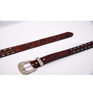 Nuevo Cinturón Vaquero de Cuero Genuino Grabado Floral Estilo Western G.K. International para Hombre con Hebilla de Latón y Logotipo Personalizado, Grano Completo - Product Image 3