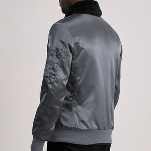 Chaqueta Bomber Gris Unisex al por Mayor, Chaqueta de Invierno Cálida con Cuello de Piel Sintética, Acolchada, Estilo Urbano, Acabado Satinado, Impermeable y Transpirable - Product Image 2