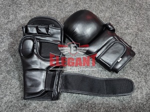 Guantes de Entrenamiento MMA de Cuero PU Negro, Transpirables, con Protección en la Palma, Cierre, Material Suave Antideslizante, Colores Personalizables - Product Image 3