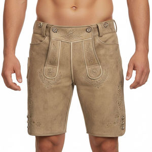 Shorts mi-longs traditionnels pour hommes en laine légère unie brodée avec cordon de serrage, idéaux pour l'été et les festivals en extérieur - Product Image 5