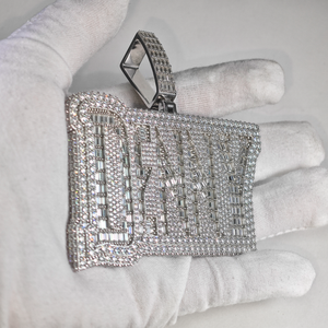 Collar con Colgante de Nombre Familiar con Diamantes Cultivados en Laboratorio, Plata 925, Letra Rectangular con Incrustaciones de Diamantes, para Hombre y Mujer, Regalo Personalizado de Lujo - Product Image 3