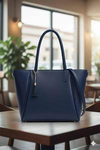 Sac fourre-tout rétro bleu en PU avec chaîne et pompon, sac à bandoulière, sac à main à poignée supérieure, sacoche pour le quotidien, les courses et les voyages - Product Image 1