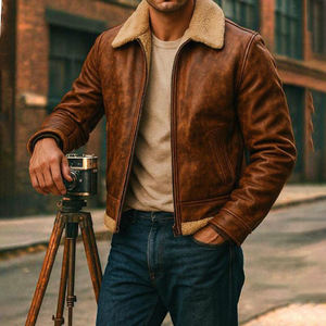 Veste en cuir décontractée pour homme, automne-hiver, fermeture éclair, coupe slim, manches longues, veste en cuir tendance, veste de moto - Product Image 1