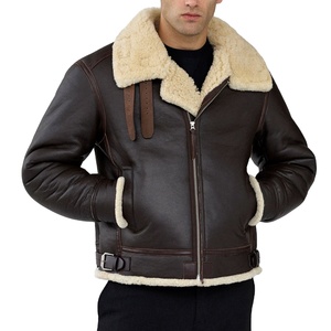 Men's Casual Custom Sheepskin Leather <b>Bomber</b> <b>Jacket</b> Genuine <b>Shearling</b> Breathable Eco-Friendly Winter Street Wear - Product Image 1