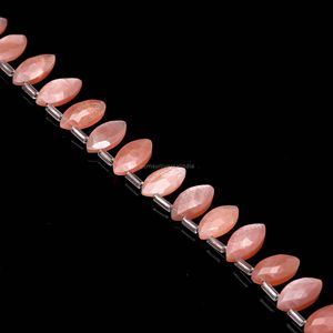 Perles de pierre de lune naturelle pêche facettées en forme de marquise, percées sur le côté, pour la fabrication de bijoux, 7x12MM 8x13mm, 8 pouces, vente en gros - Product Image 2