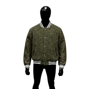 Veste universitaire de luxe en PU imprimé pour homme, style premium, avec col rabattable et fermeture boutonnée - Product Image 1