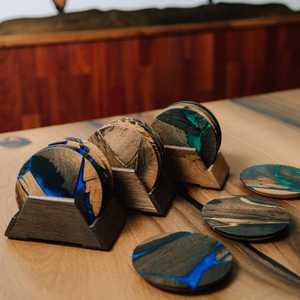 Hand Crafted Eco-Friendly Durable <b>Resin</b> and Wood Classic Coaster Set with Holder Drink Coasters Round <b>Table</b> Coasters <b>Epoxy</b> - Product Image 1