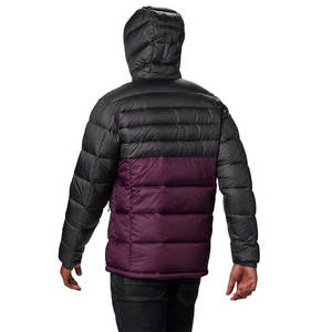 <b>Men's</b> Color Block Hooded Canvas Puffer Jacket Black <b>Purple</b> Quilted Regular Sleeve Waterproof Eco-Friendly Front Logo - Product Image 2