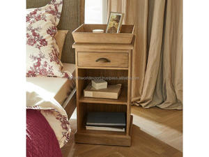 Mesita de Noche Vintage de Madera con Cajón y Estante |   Mesa de Noche Moderna para Dormitorio con Almacenamiento - Product Image 2