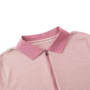 เสื้อโปโลคอซิปแบบลำลองสำหรับผู้ชายผ้าฝ้ายผสมลายตารางเล็กเสื้อยืดฤดูร้อนน้ำหนักเบาเสื้อแขนสั้นระบายอากาศได้ดีในฤดูร้อน - Product Image 4