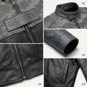Chaqueta de cuero camuflada para hombre, personalizada, gris y negra, estilo motero, acolchada, cálida, para motocicleta, abrigo urbano de alta resistencia, ropa de calle. - Product Image 6