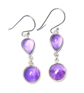 Boucles d'oreilles en argent faites à la main à la mode en vrac en gros pierre semi-précieuse d'améthyste naturelle avec motif en forme de fleur - Product Image 1