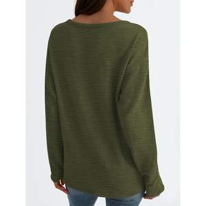 2025 2025, camisetas de manga larga de gran tamaño con cuello en V para mujer, Jersey informal básico, Camisetas Básicas de algodón ligero - Product Image 1