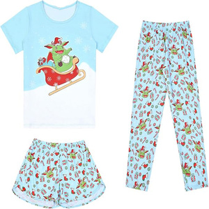 Conjunto de Pijama de 3 Piezas para Bebé Unisex con Estampado de Estrellas Rosas, Camiseta, Pantalones y Pantalones Cortos, Ropa de Dormir de Algodón Transpirable para Verano - Product Image 3