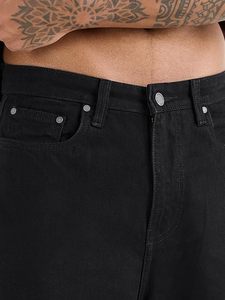 Jean décontracté noir pour homme, coupe ample et large, 100 % coton, écologique, résistant à la décoloration, taille mi-haute – En promotion - Product Image 6