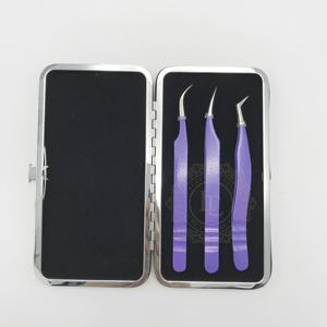 Pinzas de extensión de pestañas de acero inoxidable hechas a mano, revestimiento de polvo púrpura oscuro con logotipo personalizado, Punta puntiaguda plateada - Product Image 6