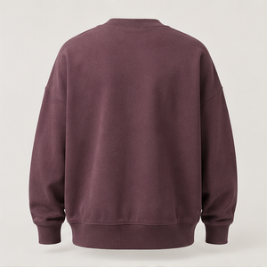 Sudadera Personalizable para Hombre, Color Ciruela Mate, Oversize, Cuello Redondo, Tejido de Canalé Ancho, Modal y Algodón Terry, MCRW-0024 - Product Image 2