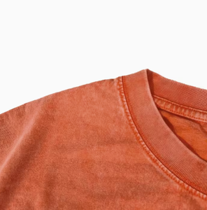 T-shirt décontracté en coton jersey pour homme, coupe oversize vintage, col rond, manches courtes, effet délavé orange, respirant, style streetwear - Product Image 5