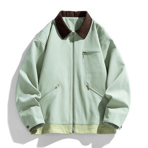 Veste décontractée en polaire pour homme, verte, col rabattu, fermeture éclair, coupe-vent, pour l'automne - Product Image 1