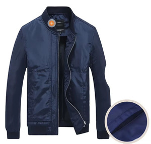 Men Navy Bomber <b>Jacket</b> Slim Fit <b>Zip</b> <b>Up</b> Stand Collar Lightweight Nylon Coat Dark Blue Casual Custom Embroidered Logo <b>Jacket</b> - Product Image 1