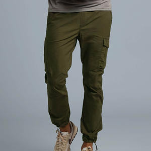 Pantalon cargo baggy décontracté léger pour homme, 100 % coton, coupe droite, délavage foncé, devant plat, taille mi-haute, 6 poches - Product Image 2