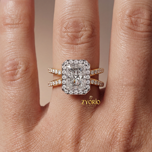 Sterling Silver Plated Lab Grown Radiant Cut Diamond Halo Engagement <b>Ring</b> <b>Split</b> Shank Pave Set Band Bridal Wedding Party High - Product Image 3