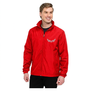 <b>Men's</b> Black Windproof Zipper <b>Jacket</b> With Embroidered Wings Logo Stand Collar Casual Autumn Wear - Product Image 5