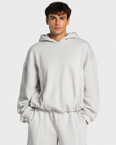 Conjunto Deportivo de 2 Piezas para Hombre, Personalizado, Color Blanco Luna con Líneas en Contraste, Talla Grande, Transpirable, Felpa de Algodón, Calidad Premium - Product Image 1