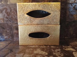 Gold Metal Tissue Box <b>Vintage</b> Design Engraved Pattern Stylish Functional Addition for Dining <b>Tables</b> <b>Side</b> <b>Tables</b> and Events Setup - Product Image 2