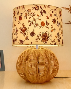 Natural seagrass sphere <b>table</b> lamp bird pattern drum shade handcrafted boho <b>bedside</b> light coastal cottage home decor wholesale - Product Image 3