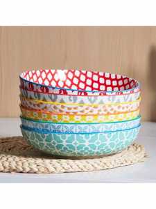 จานเซรามิกตกแต่งลายวาดมือทรงกลมสไตล์โบฮีเมียนพร้อมลวดลายเกลียวหลากสี - Product Image 2