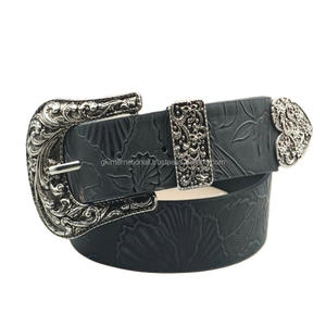 Hot Selling Flower Embossed hand carving Unisex Full Grain Western <b>Leather</b> <b>Tooling</b> <b>belt</b> antique brass buckle and Loop End - Product Image 3