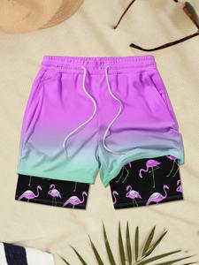 Short de bain double couche pour homme, séchage rapide, imprimé floral, léger, respirant, en tissu tissé, taille mi-haute avec cordon de serrage, idéal pour l'été - Product Image 5