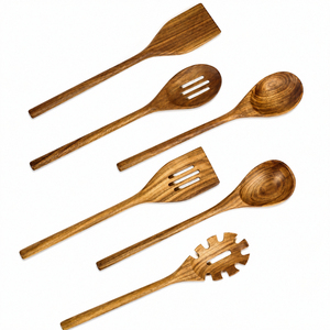 Juego de utensilios de cocina de madera de haya natural ecológicos al por mayor, 6 piezas, resistentes al calor, antiadherentes, cucharas y espátulas de madera para cocina - Product Image 2