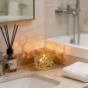 Brass <b>Tea</b> Light Holder With Ornate Design Heat Resistant Home Decoration Candle <b>Stand</b> - Product Image 3