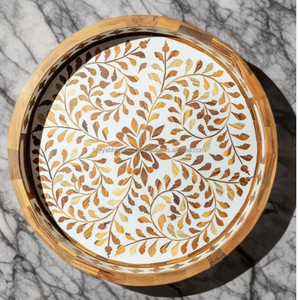 Plateau de service en bois personnalisé avec poignée en nacre, couleur et taille personnalisées durables, dernier design d'Inde - Product Image 4
