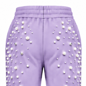 Lilac Pearl Beaded <b>Jogger</b> Pants <b>Women</b> Fashion Embellished Drawstring Sweatpants Luxury Casual Streetwear <b>Fleece</b> Trousers Custom - Product Image 5