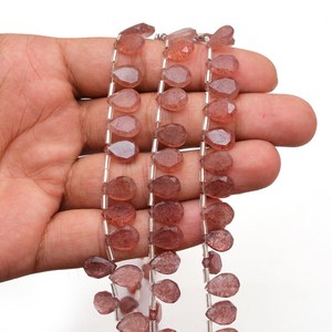 Natural <b>Strawberry</b> Quartz Faceted Pear Shape Briolette Beads 8x12mm Loose Pink Gemstone Bead Strand For Jewelry Making Wholesale - Product Image 6