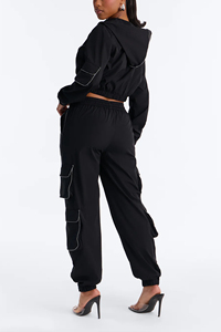 Custom Embroidery Logo Branded croptop <b>Zip</b> <b>Up</b> Color Block Sweatsuit Windbreaker Nylon Tracksuit For Women cargo windbreaker - Product Image 5