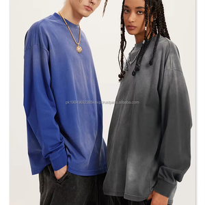 T-shirt personnalisé pour hommes de luxe vintage délavé à l'acide 100% coton de haute qualité poids lourd vierge imprimé délavé au soleil épaules tombantes longues - Product Image 5