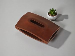 Handmade Square Wooden Tissue <b>Box</b> Cover Wabi Sabi Natural Wood Finish Tabletop Desk Organizer - Product Image 4