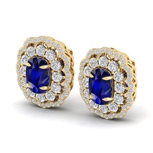 REYES Customizable 14K Gold IGI Certified Diamond Screw Back Stud <b>Earrings</b> Cushion Cut 4.95Ct <b>Blue</b> <b>Sapphire</b> Gemstone Jewelry - Product Image 2