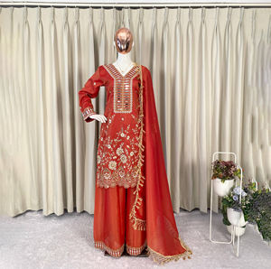 PinkCityBlocks - Traje Salwar Kameez Tradicional de Georgette Cosido para Mujer, Estilo Indio/Pakistaní, para Bodas de Invierno, con Espejos Decorativos - Product Image 1