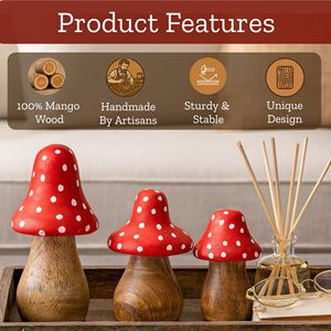 Set of 3 Wooden <b>Mushrooms</b> Figurines Handcrafted Red Polka Decorative Tabletop Ornaments for Home Garden Shelf <b>Decor</b> Wholesale - Product Image 4