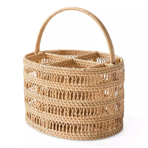 Elegant Rattan Flatware Storage Basket With Handle Kitchen Utensil Caddy Desktop Cutlery Organizer Tableware Container <b>Bin</b> - Product Image 3
