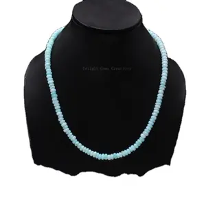 Blue Peruvian Opal Smooth Rondelle Beads Necklace Handmade Alexandrite Birthstone Necklace