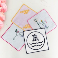 Serviette de cocktail monogramme, serviettes de cocktail, pour les mariages, couleur orange et marine, brodées, en lin pur, 100%, 6 "x 9", 20 pièces