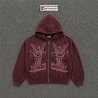 Sweat à capuche graphique Marron Ange Vintage Oversize Streetwear Ailes Célestes Lavé Gothique Épais Décontracté pour l'Automne